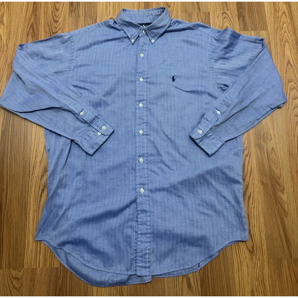 Ralph Lauren Shirt Mens 16.5 34/35 Yarmouth Blue Herringbone Button Down